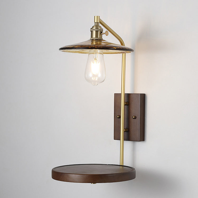 Applique murale contemporaine nordique en bois de caoutchouc et verre avec 1 lumière pour chambre 