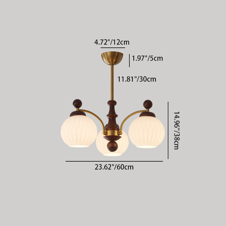 Lustre traditionnel français en fer, bois et verre avec 3/5 lumières pour salon 