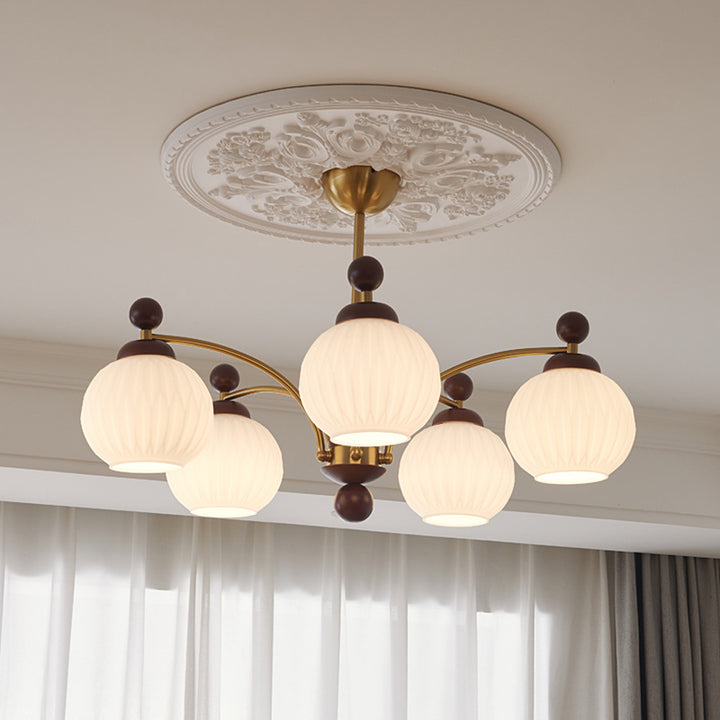 Lustre traditionnel français en fer, bois et verre avec 3/5 lumières pour salon 