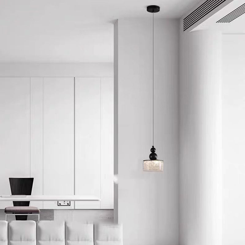 Suspension LED en verre cristal et acier inoxydable cylindrique nordique contemporain pour chambre à coucher 