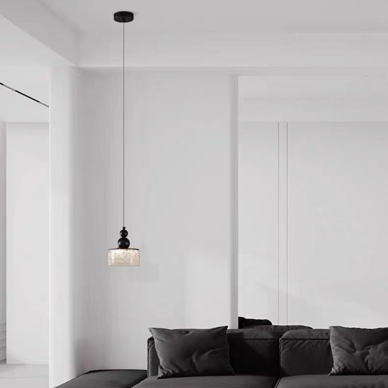 Suspension LED en verre cristal et acier inoxydable cylindrique nordique contemporain pour chambre à coucher 