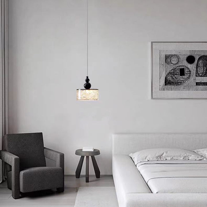Suspension LED en verre cristal et acier inoxydable cylindrique nordique contemporain pour chambre à coucher 