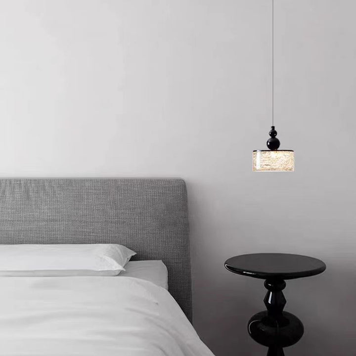 Suspension LED en verre cristal et acier inoxydable cylindrique nordique contemporain pour chambre à coucher 