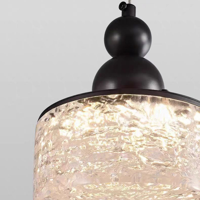 Suspension LED en verre cristal et acier inoxydable cylindrique nordique contemporain pour chambre à coucher 