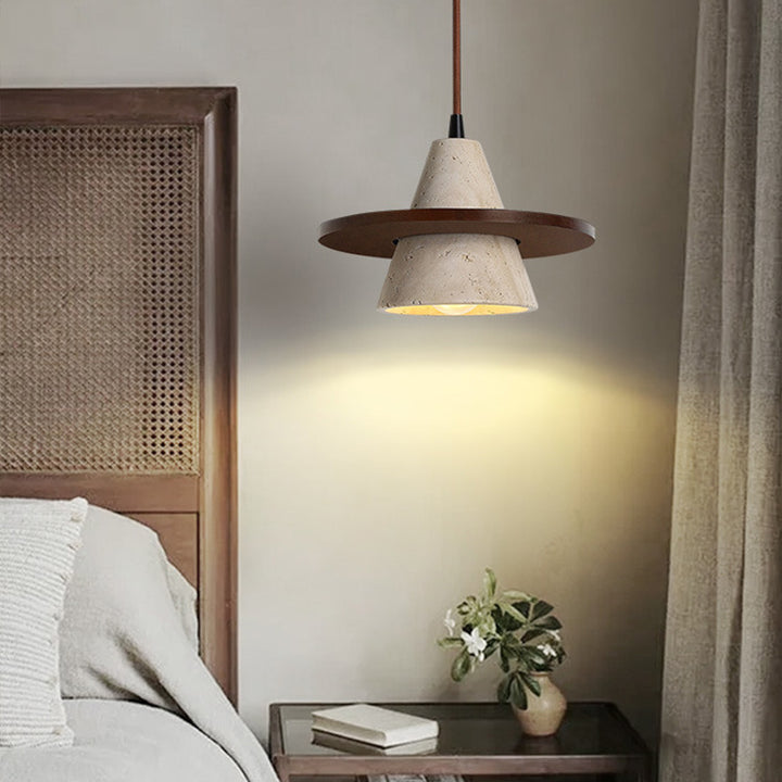 Suspension LED Traditionnelle Vintage Cône Travertin Jaune Naturel Pour Chambre 