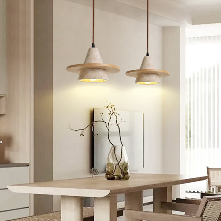 Suspension LED Traditionnelle Vintage Cône Travertin Jaune Naturel Pour Chambre 