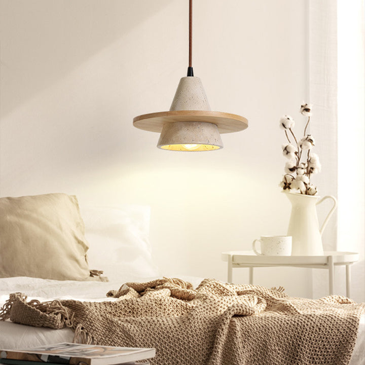 Suspension LED Traditionnelle Vintage Cône Travertin Jaune Naturel Pour Chambre 