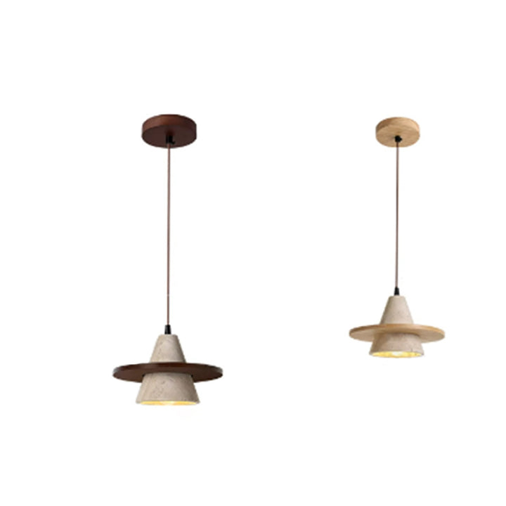 Traditionelle Vintage Kegel Naturgelb Travertin LED Pendelleuchte für Schlafzimmer 