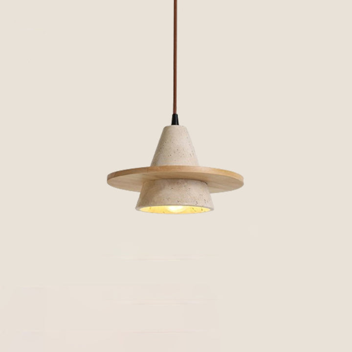 Traditionelle Vintage Kegel Naturgelb Travertin LED Pendelleuchte für Schlafzimmer 
