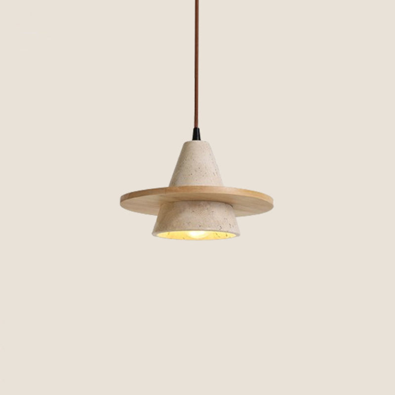 Traditionelle Vintage Kegel Naturgelb Travertin LED Pendelleuchte für Schlafzimmer 