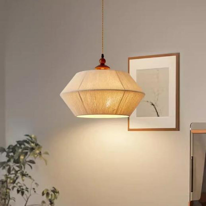 Traditionelle japanische Trapez-Pendelleuchte aus Kautschukholz mit Hanfseil, 3-flammig, für das Schlafzimmer 