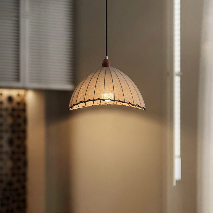 Lámpara colgante de 1 luz de tela de madera maciza tradicional japonesa para sala de estar 