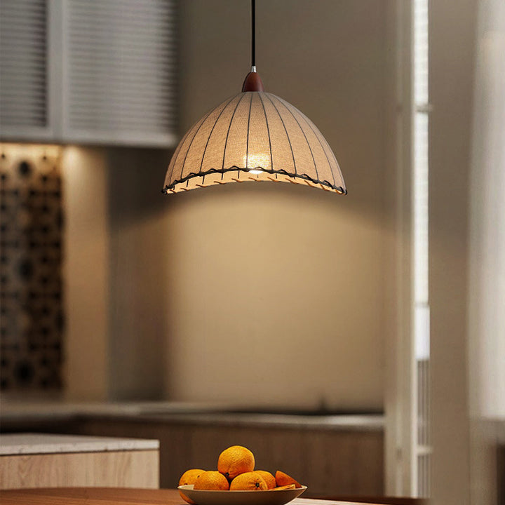 Traditionelle japanische Kuppel aus massivem Holz Stoff 1-Leuchten-Pendelleuchte für das Wohnzimmer 