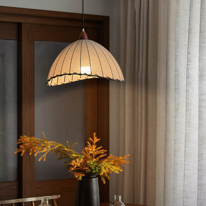 Traditionelle japanische Kuppel aus massivem Holz Stoff 1-Leuchten-Pendelleuchte für das Wohnzimmer 