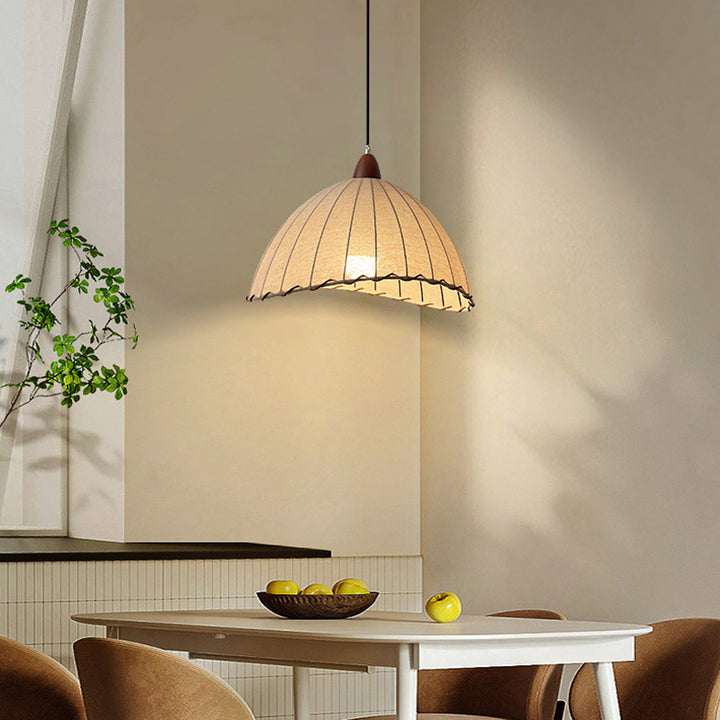 Traditionelle japanische Kuppel aus massivem Holz Stoff 1-Leuchten-Pendelleuchte für das Wohnzimmer 
