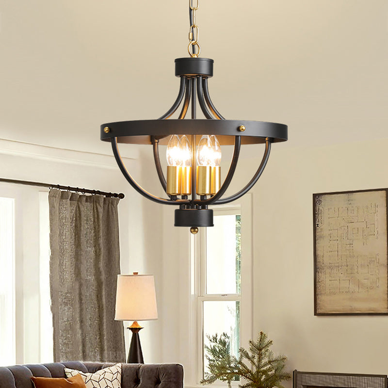 Lámpara colgante de hierro de 4 luces del hemisferio industrial contemporáneo para sala de estar 