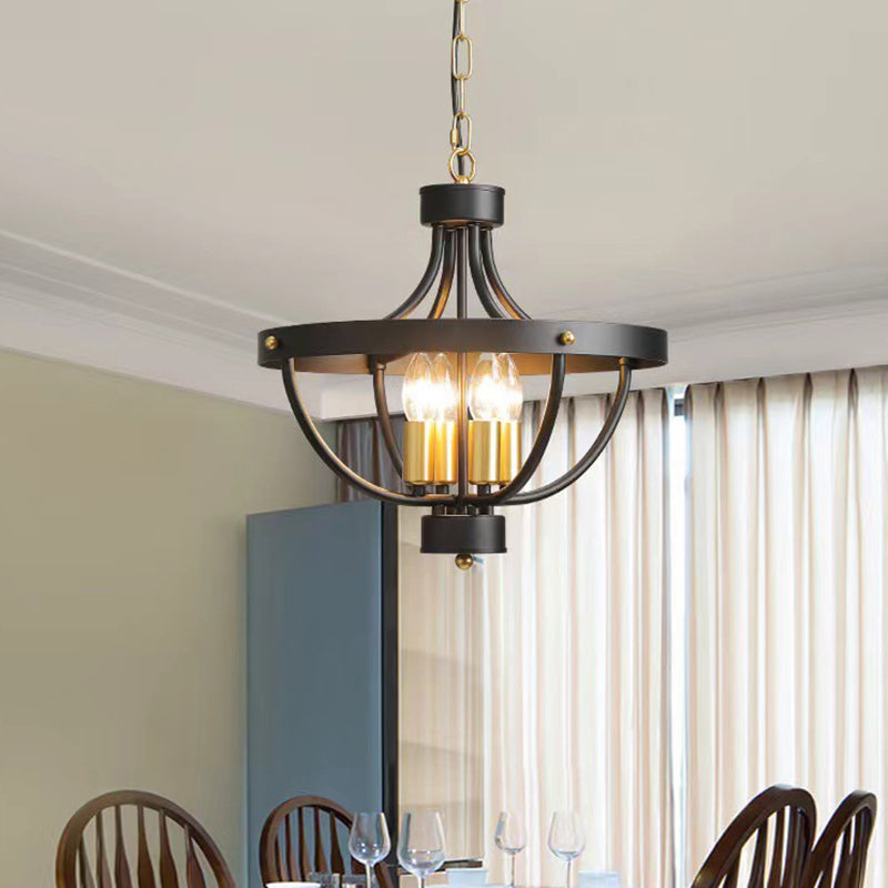 Lámpara colgante de hierro de 4 luces del hemisferio industrial contemporáneo para sala de estar 
