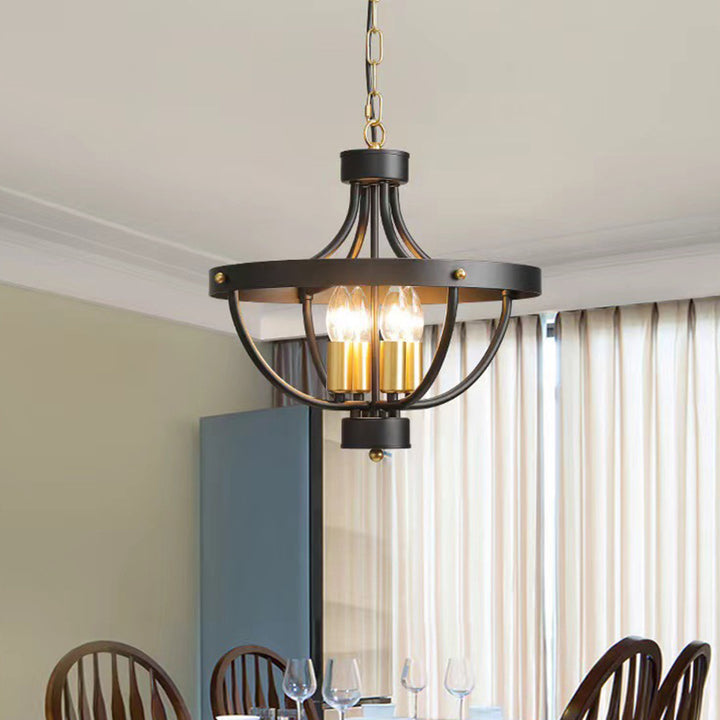 Lámpara colgante de hierro de 4 luces del hemisferio industrial contemporáneo para sala de estar 