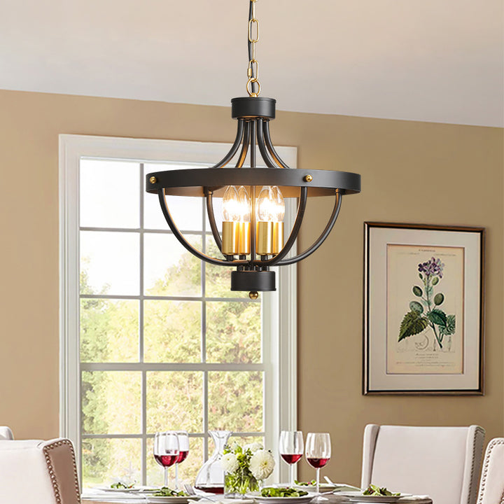 Lámpara colgante de hierro de 4 luces del hemisferio industrial contemporáneo para sala de estar 