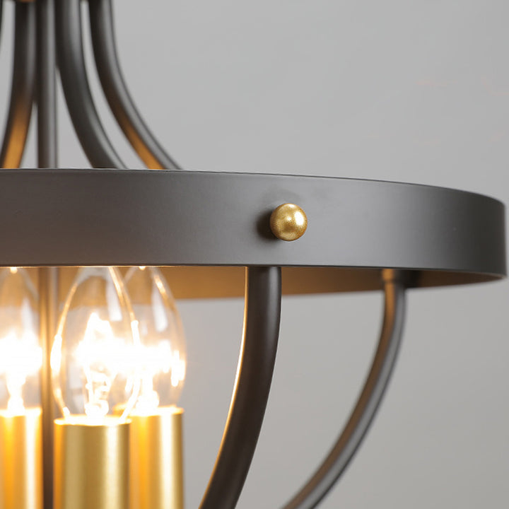 Lámpara colgante de hierro de 4 luces del hemisferio industrial contemporáneo para sala de estar 