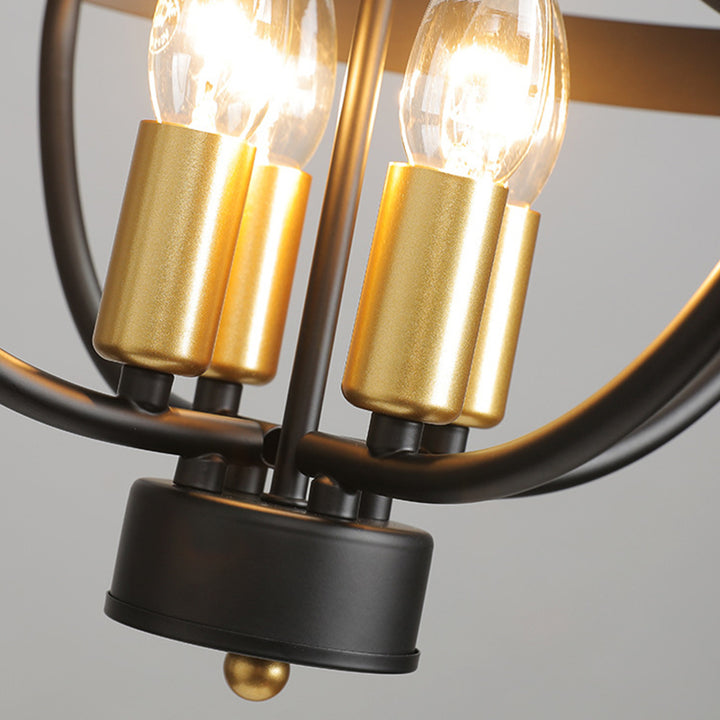 Lámpara colgante de hierro de 4 luces del hemisferio industrial contemporáneo para sala de estar 