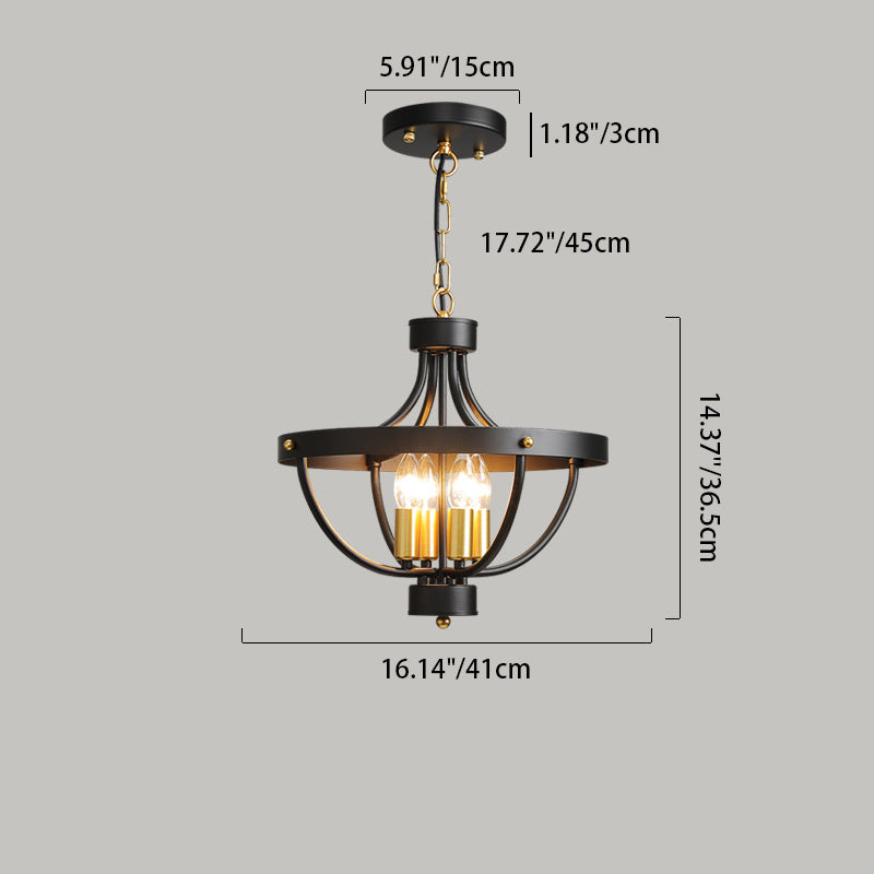Lámpara colgante de hierro de 4 luces del hemisferio industrial contemporáneo para sala de estar 