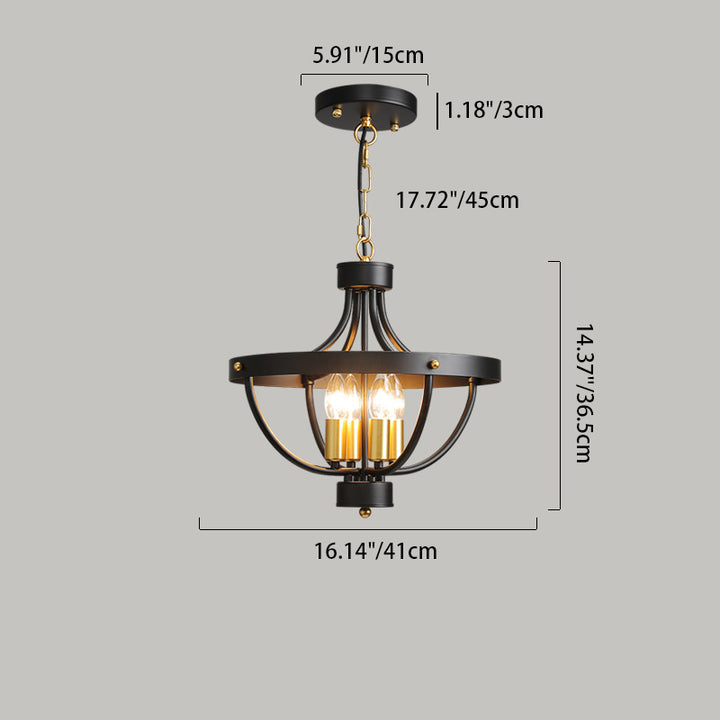 Lámpara colgante de hierro de 4 luces del hemisferio industrial contemporáneo para sala de estar 