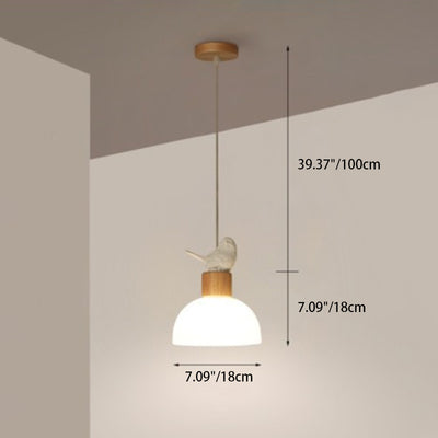 Zeitgenössische nordische Vogelkuppel aus massivem Holz Glas 1-Licht Pendelleuchte für das Schlafzimmer 