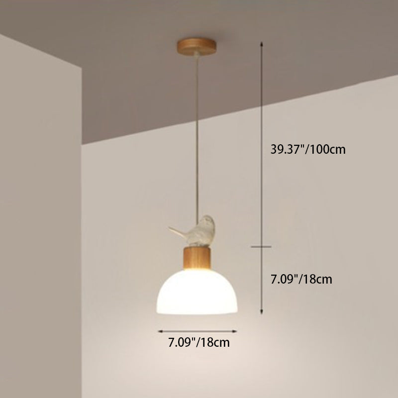 Zeitgenössische nordische Vogelkuppel aus massivem Holz Glas 1-Licht Pendelleuchte für das Schlafzimmer 