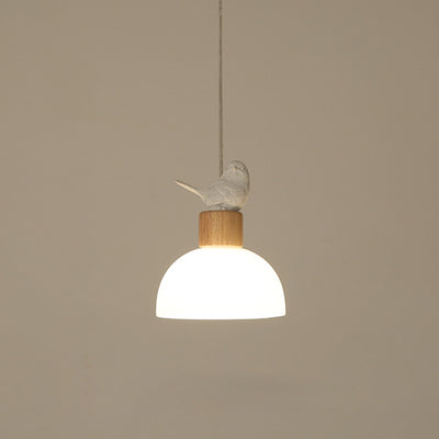 Zeitgenössische nordische Vogelkuppel aus massivem Holz Glas 1-Licht Pendelleuchte für das Schlafzimmer 