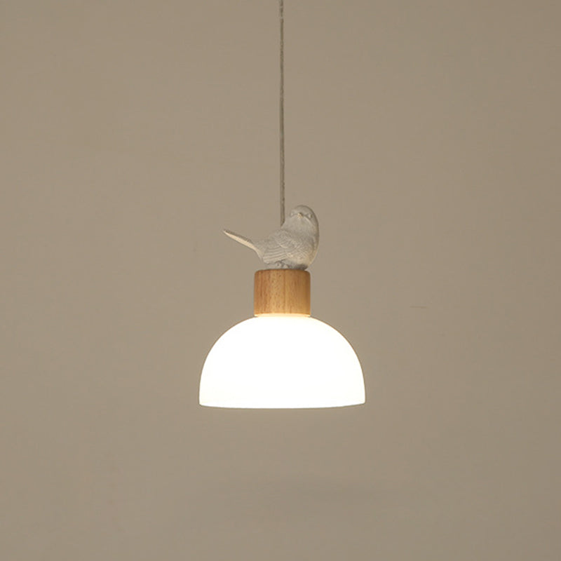 Zeitgenössische nordische Vogelkuppel aus massivem Holz Glas 1-Licht Pendelleuchte für das Schlafzimmer 