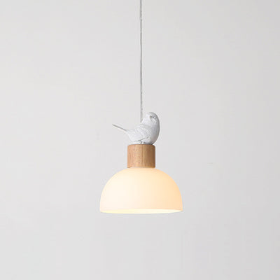 Zeitgenössische nordische Vogelkuppel aus massivem Holz Glas 1-Licht Pendelleuchte für das Schlafzimmer 