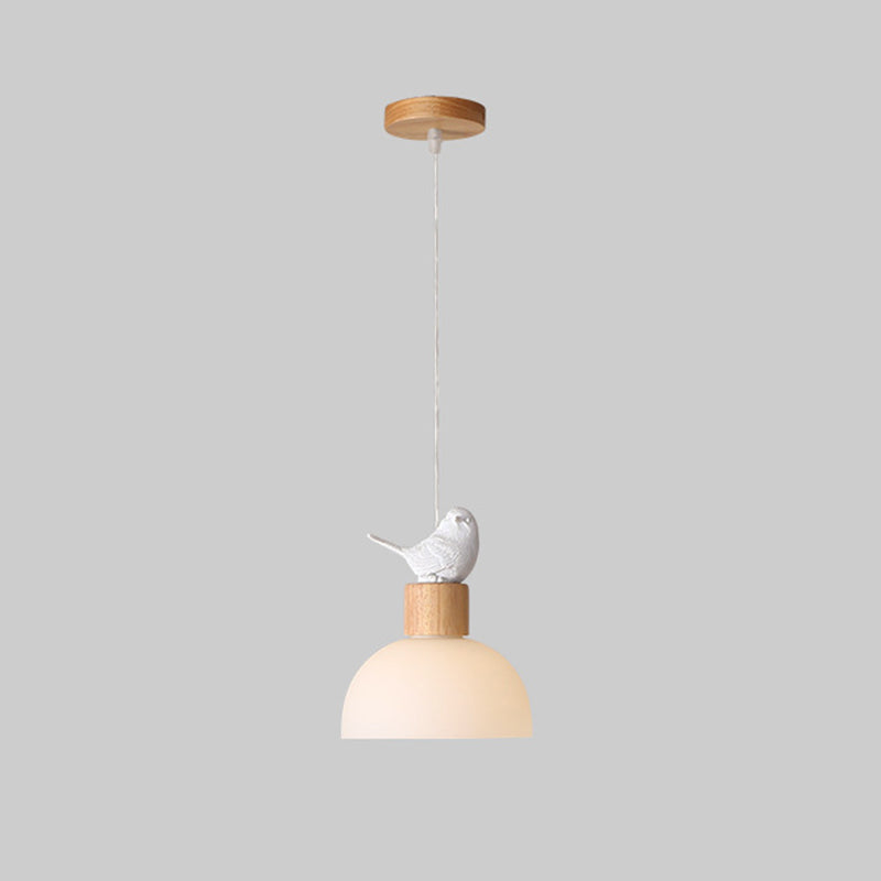 Zeitgenössische nordische Vogelkuppel aus massivem Holz Glas 1-Licht Pendelleuchte für das Schlafzimmer 