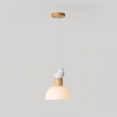 Zeitgenössische nordische Vogelkuppel aus massivem Holz Glas 1-Licht Pendelleuchte für das Schlafzimmer 