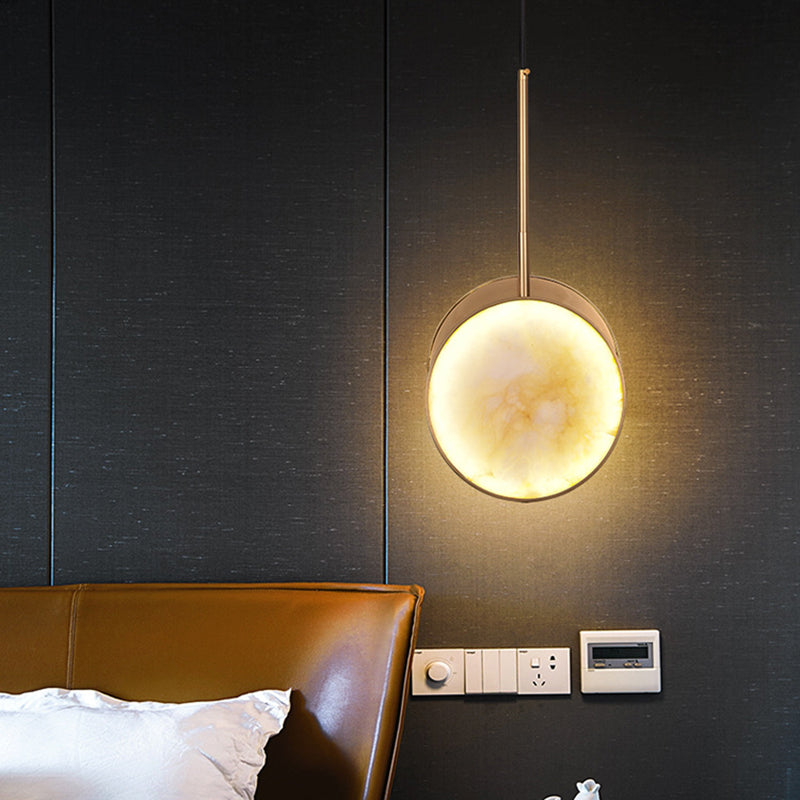 Lustre à LED en métal rond et marbre de luxe moderne pour chambre 