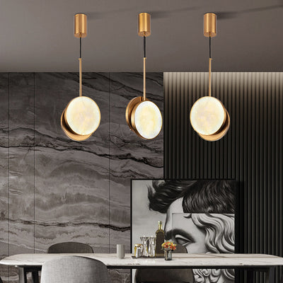 Lustre à LED en métal rond et marbre de luxe moderne pour chambre 