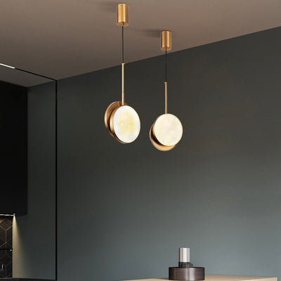 Lustre à LED en métal rond et marbre de luxe moderne pour chambre 