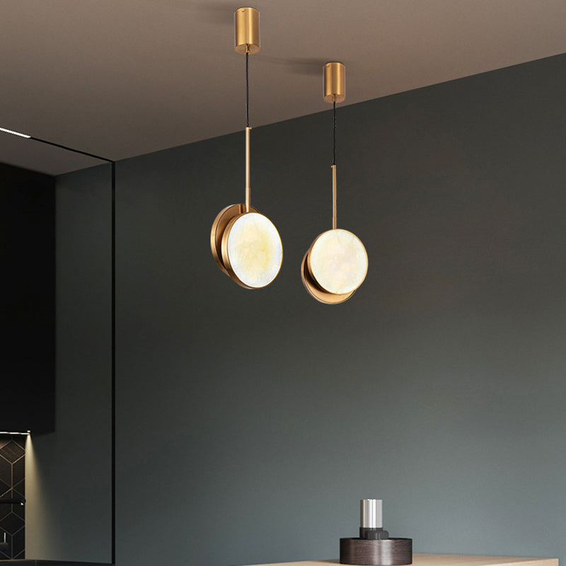 Lustre à LED en métal rond et marbre de luxe moderne pour chambre 