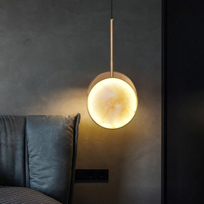 Lustre à LED en métal rond et marbre de luxe moderne pour chambre 