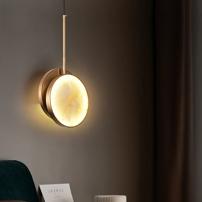 Lustre à LED en métal rond et marbre de luxe moderne pour chambre 