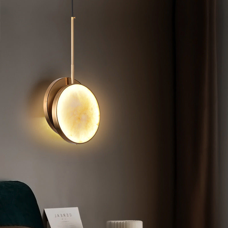 Lustre à LED en métal rond et marbre de luxe moderne pour chambre 