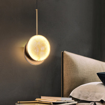 Lustre à LED en métal rond et marbre de luxe moderne pour chambre 