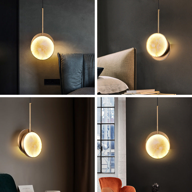 Lustre à LED en métal rond et marbre de luxe moderne pour chambre 