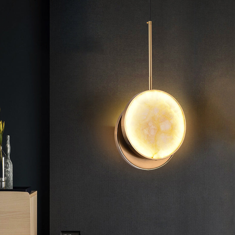 Lustre à LED en métal rond et marbre de luxe moderne pour chambre 