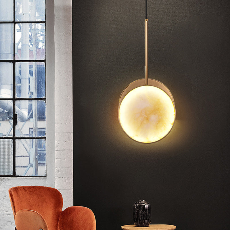 Lustre à LED en métal rond et marbre de luxe moderne pour chambre 