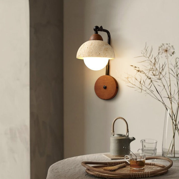 Applique murale 1 lumière en bois massif travertin jaune naturel traditionnel japonais pour chambre 