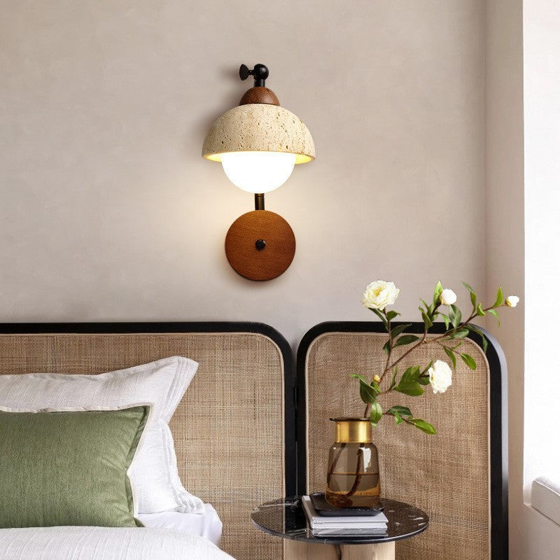 Applique murale 1 lumière en bois massif travertin jaune naturel traditionnel japonais pour chambre 