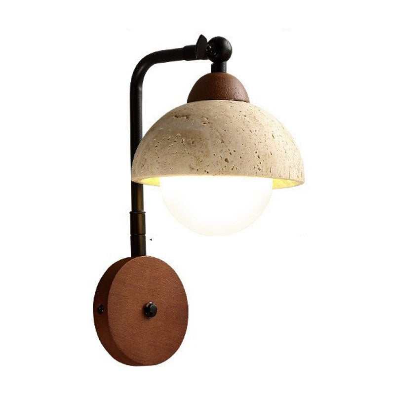 Applique murale 1 lumière en bois massif travertin jaune naturel traditionnel japonais pour chambre 
