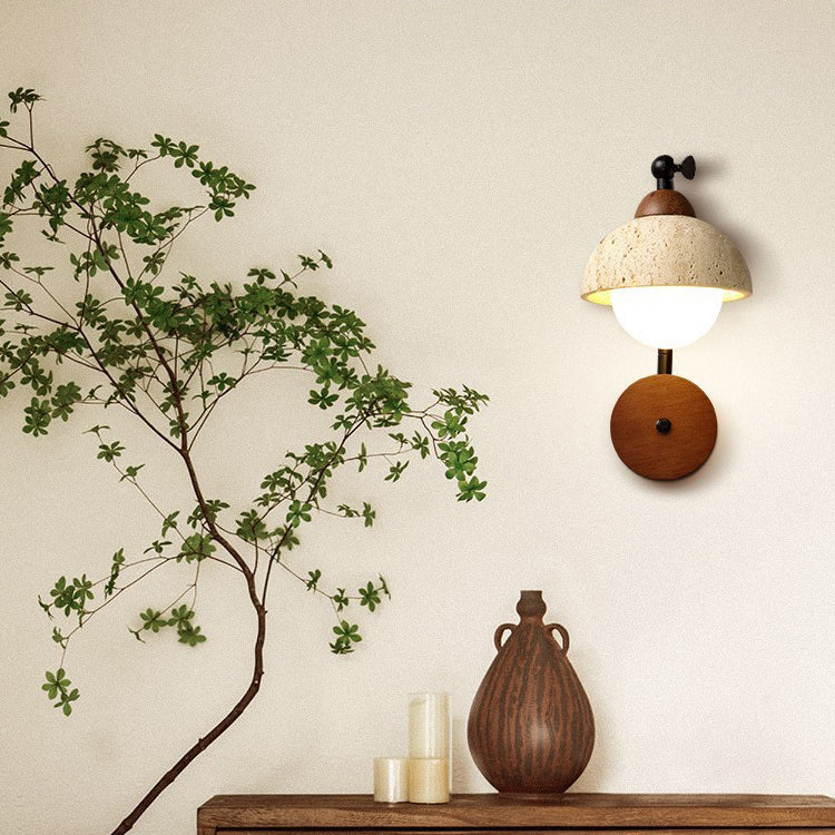 Applique murale 1 lumière en bois massif travertin jaune naturel traditionnel japonais pour chambre 