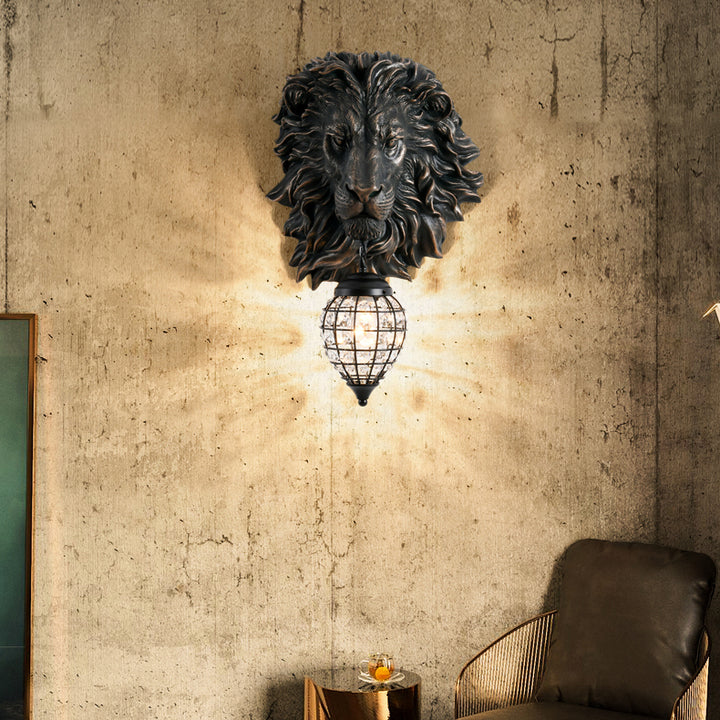 Lampe murale contemporaine Creative Lion Water Drop en résine cristal avec 1 lumière pour le salon 